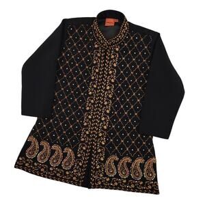 Ethni'ks Neu-Ron Boys Traditional Indian Ethnic Sherwani Kurta Sz 2 Black Gold